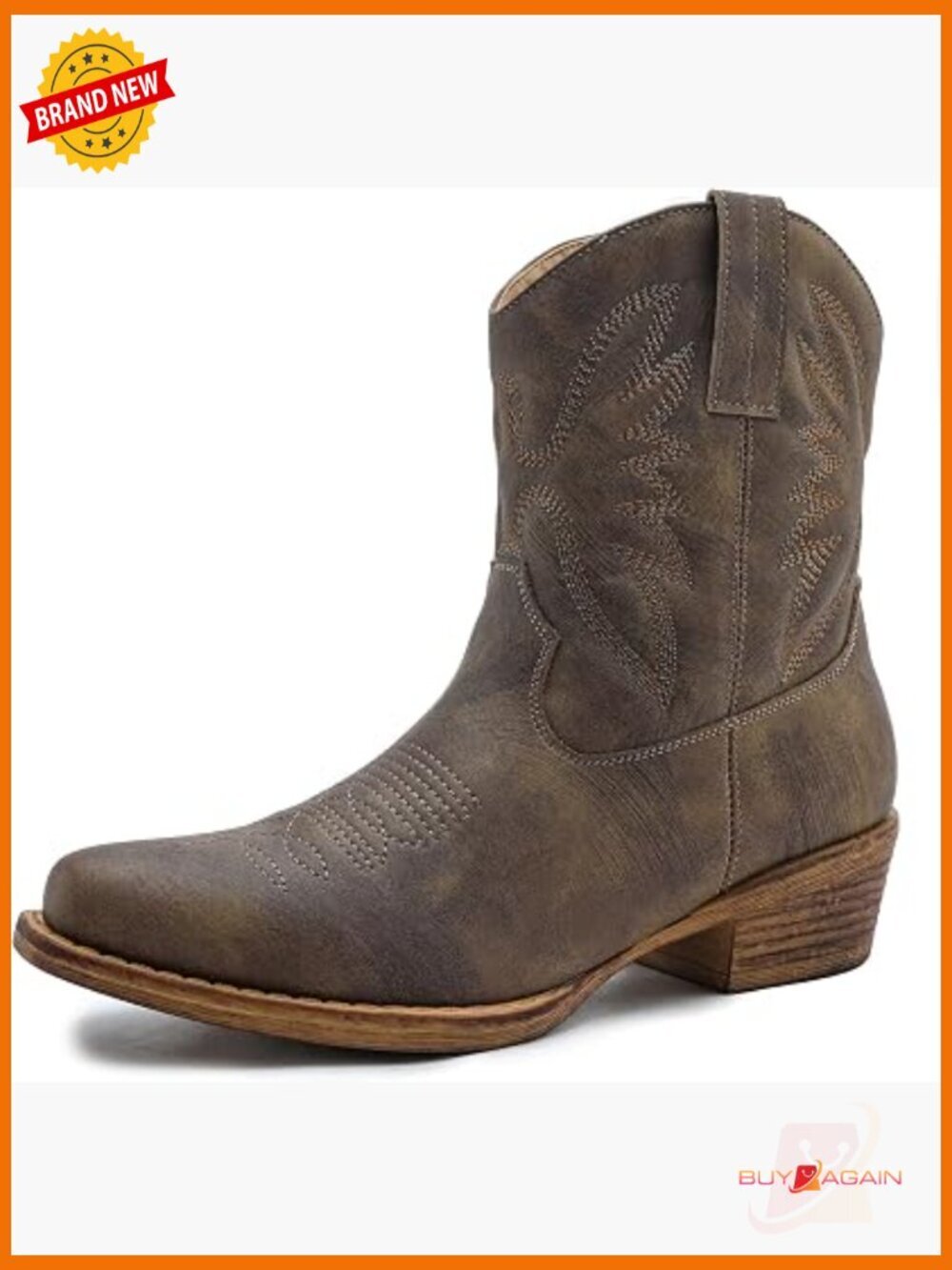 Mid Calf Western Cowboy Boots - Low Heel Cowgirl Boots